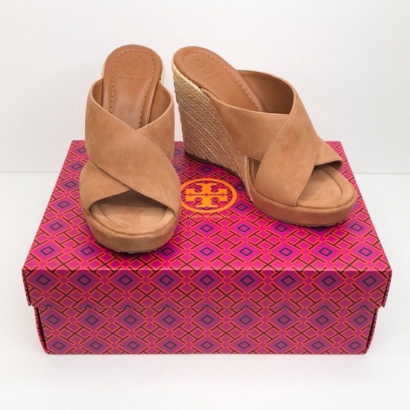 Tory Burch Shoes - Tory Burch Tan Bailey Wedge Suede Mule